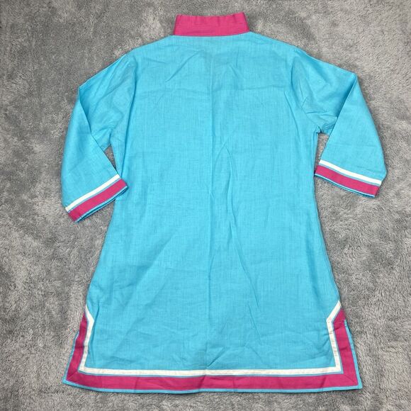 Guru NYC Tunic Shirt Women Medium Blue Pink European Linen - Picture 6 of 13